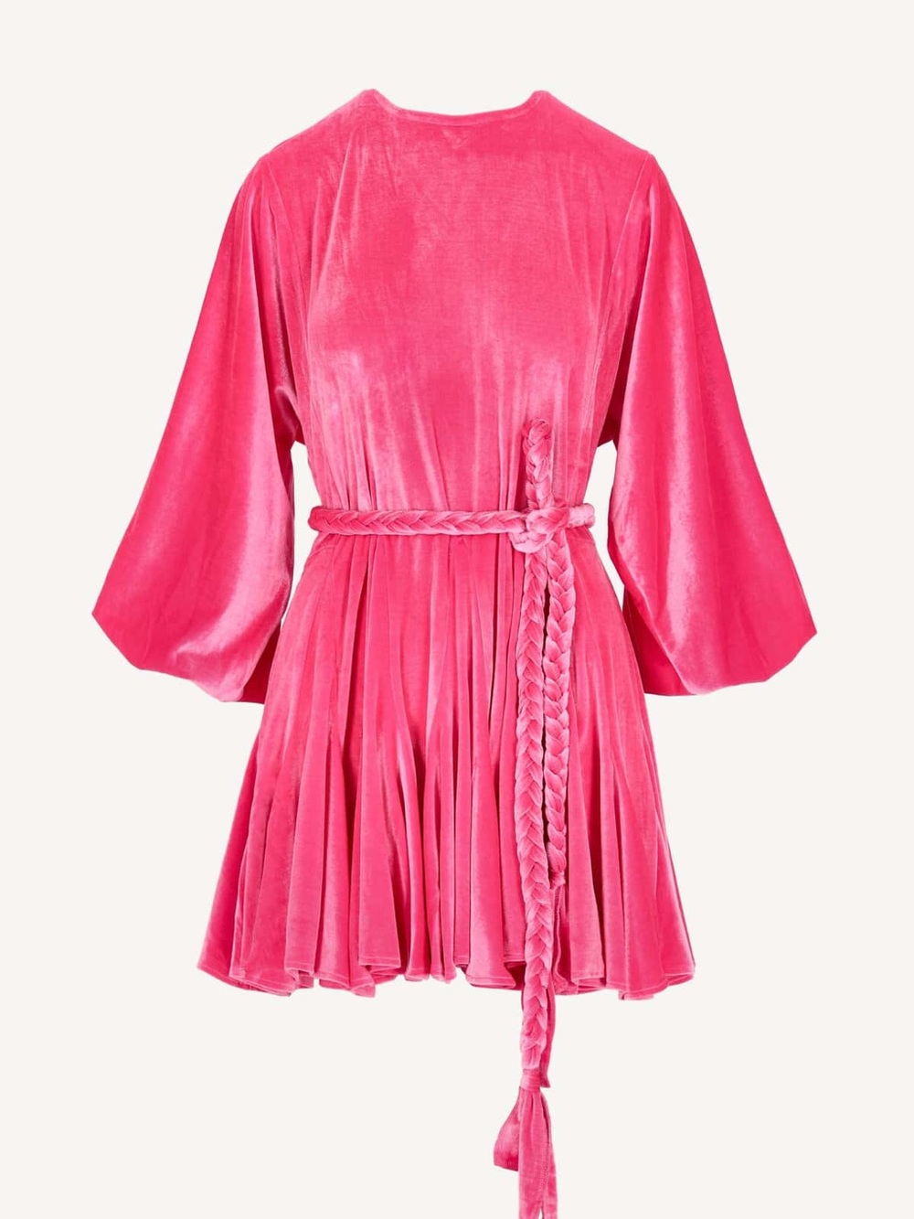 Beulah Hot Pink Velvet Pleated Waist-Tie Dress